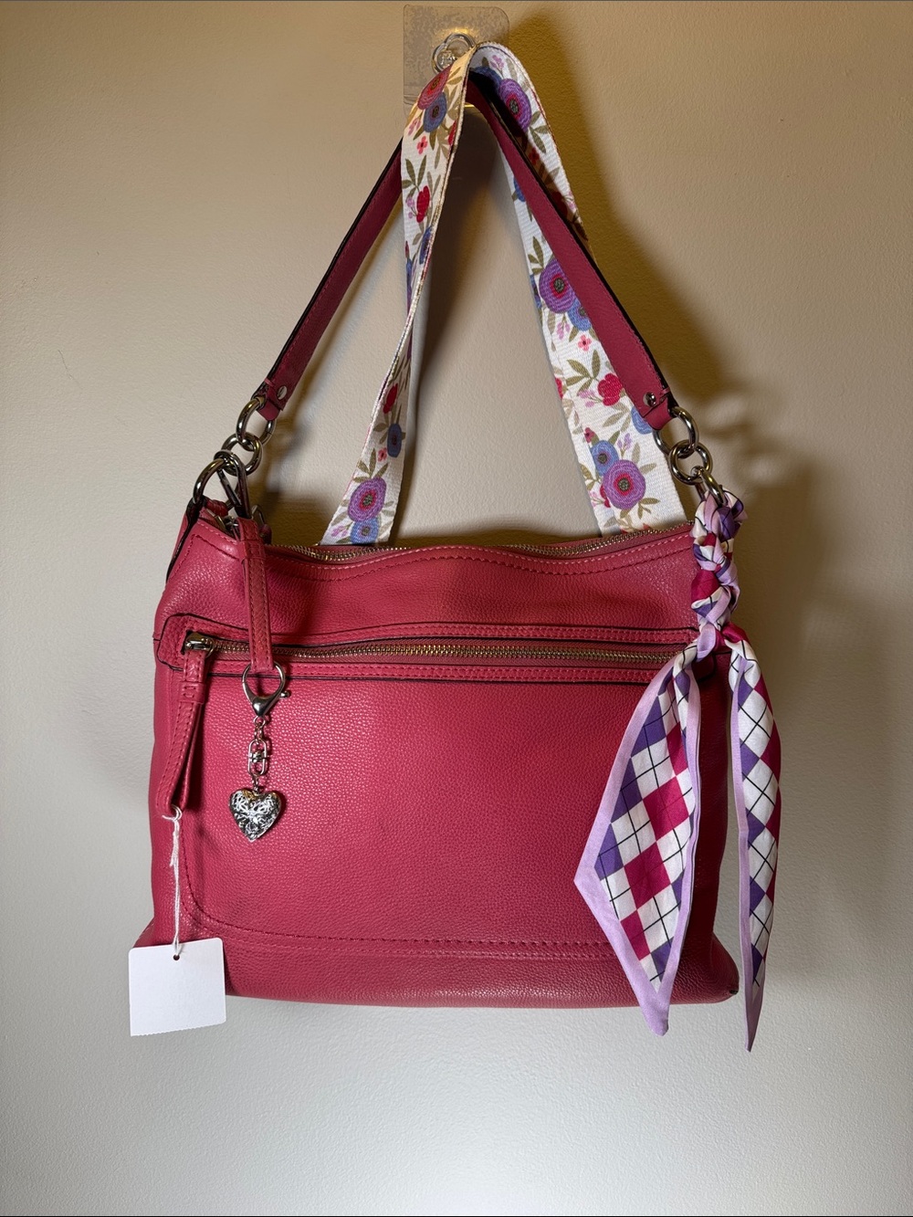 Coach Pink Pebbled Leather Shoulder Crossbody Bag + Strap Twilly Charm